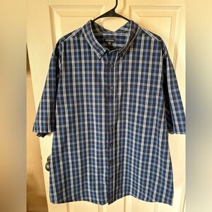George Men's Blue and Black Plaid Short-Sleeve Button-Down Shirt